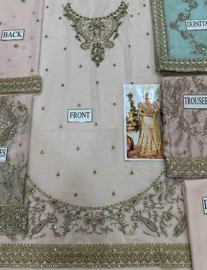 MAHA WAJAHAT LUXURY EMBROIDERED SEMI PURE CHIFFON - 3 PC UNSTITCHED
