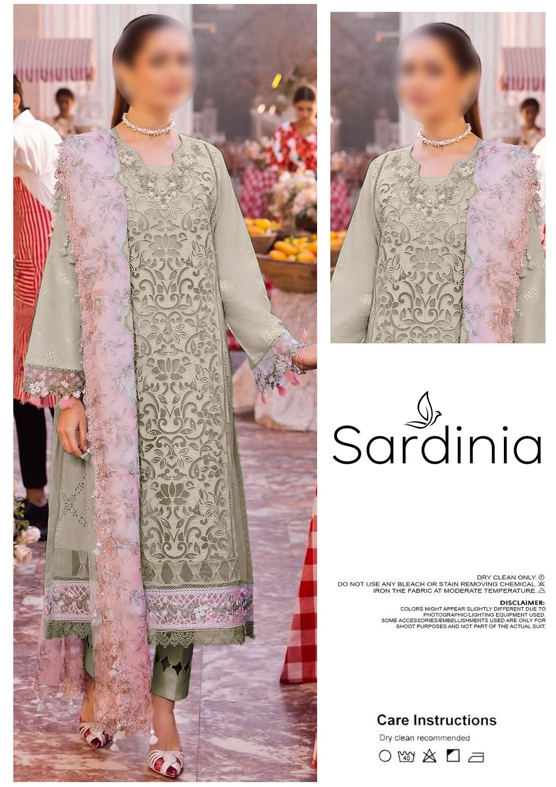 SARDINIA CHIKANKARI LASER EMBROIDERED LAWN - 3 PC UNSTITCHED