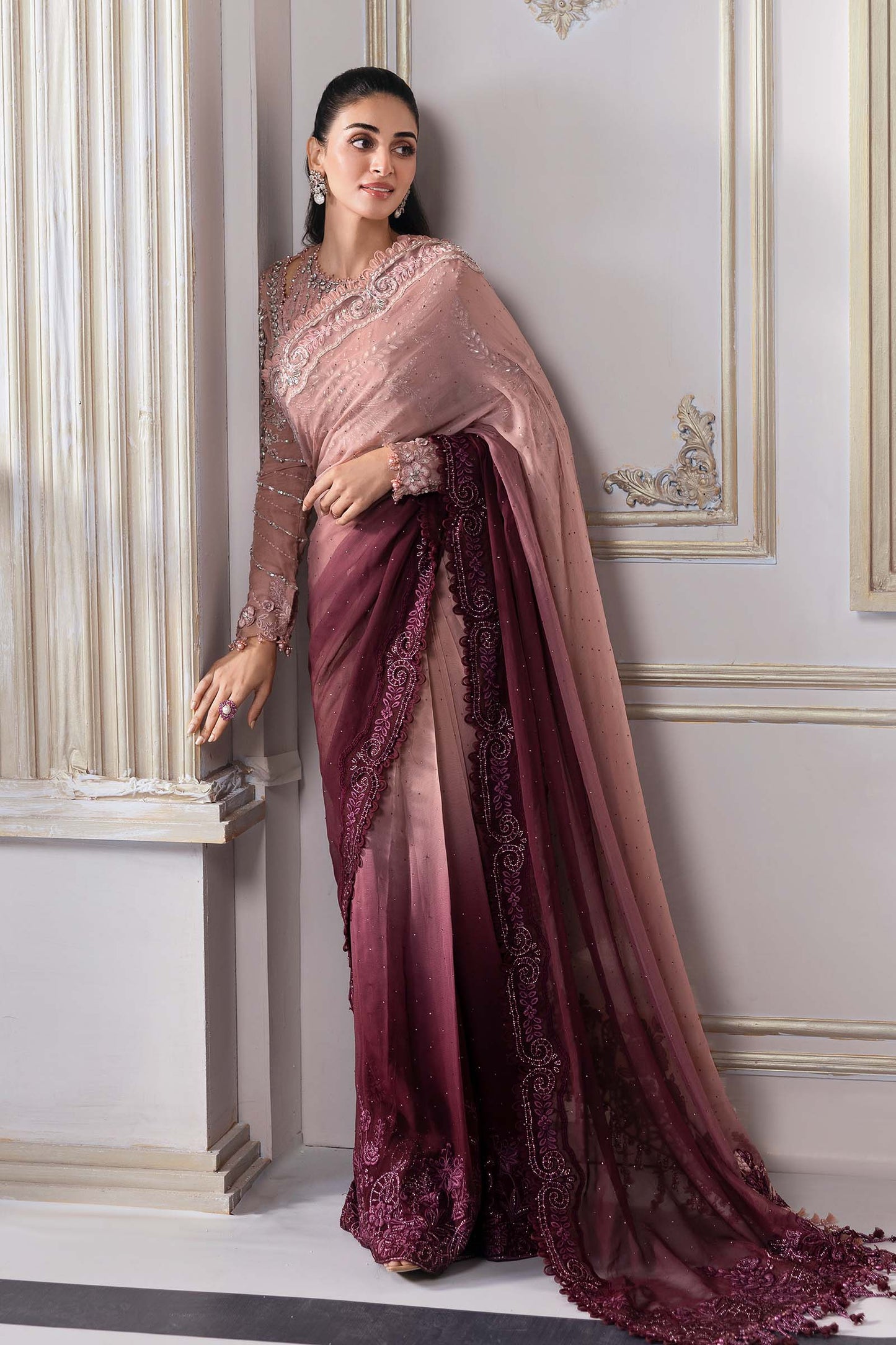 MARIA B LUXURY EMBROIDERED PURE CHIFFON SAREE - 3 PC UNSTITCHED