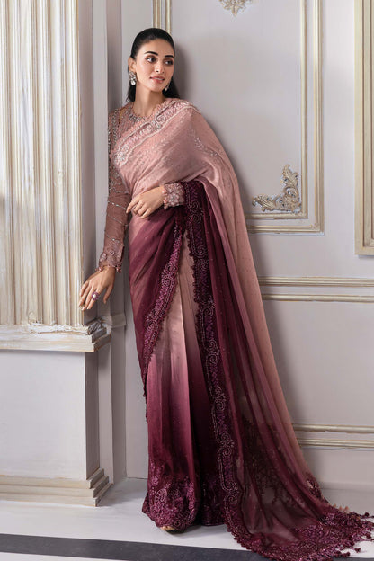 MARIA B LUXURY EMBROIDERED PURE CHIFFON SAREE - 3 PC UNSTITCHED