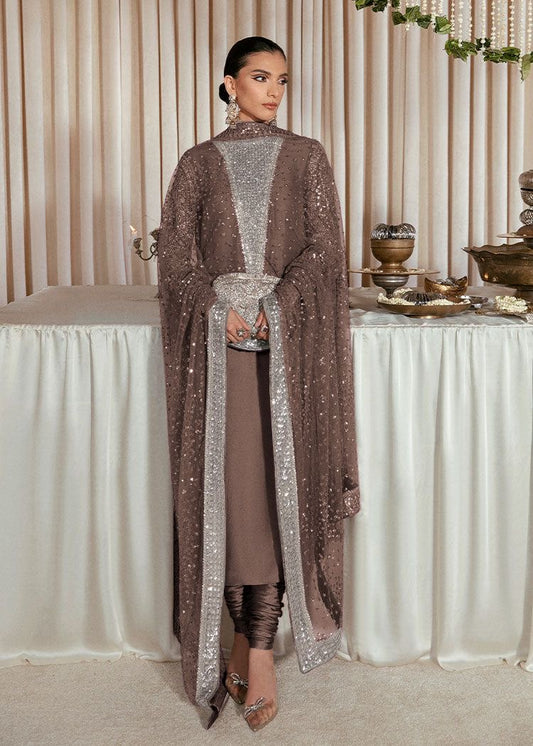 HUSSAIN REHAR LUXURY EMBROIDERED ADDA WORK RAW SILK - 3 PC UNSTITCHED