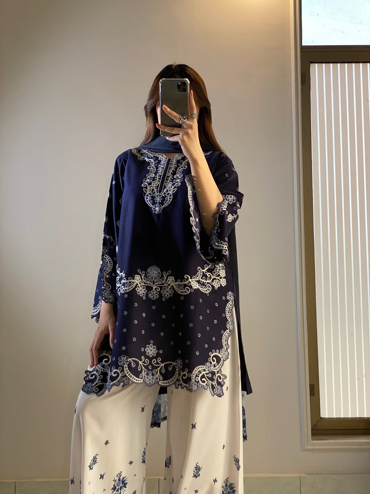 EMBROIDERED COTTON DRESS - 3 PC STITCHED