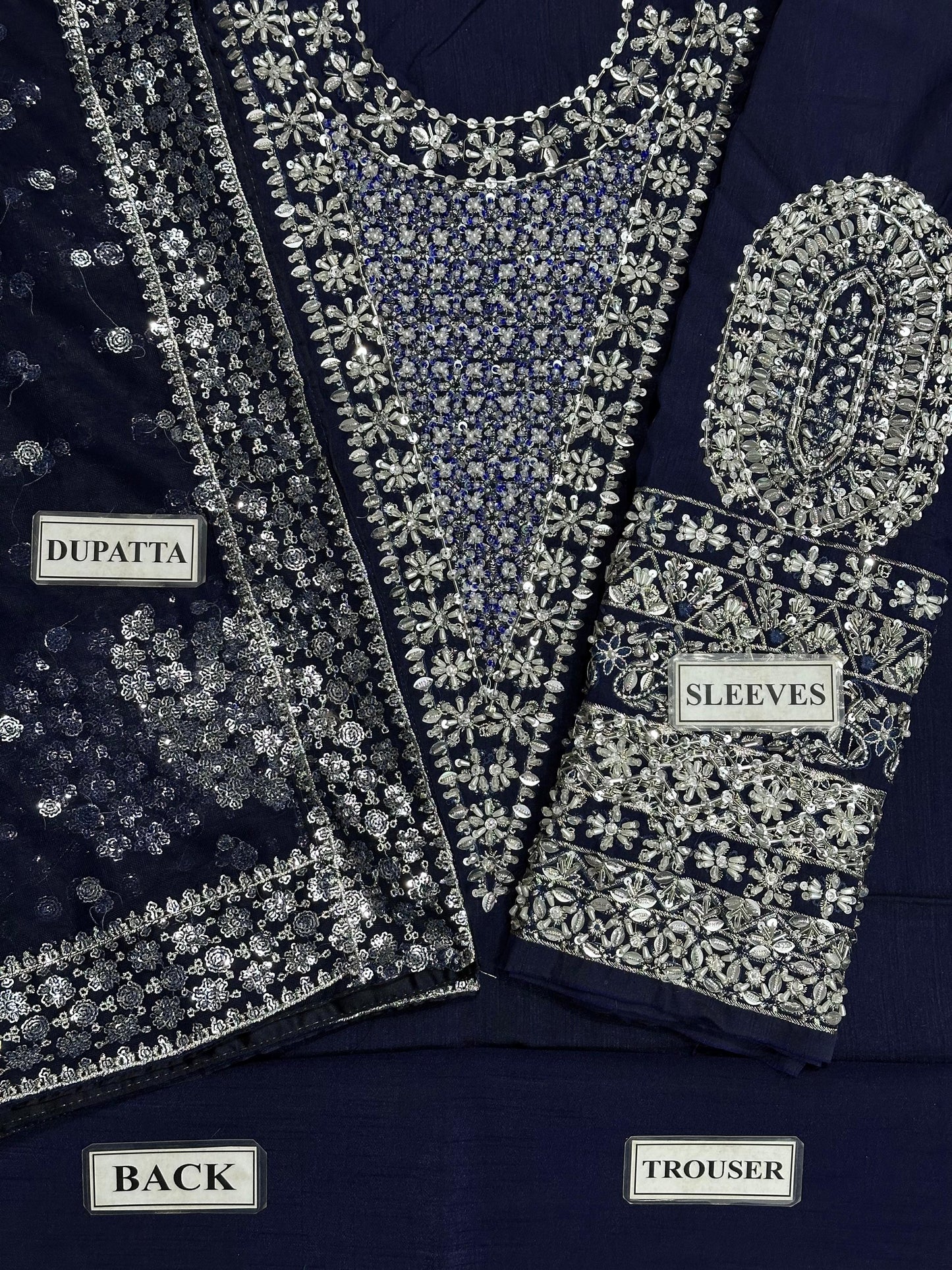 HUSSAIN REHAR LUXURY EMBROIDERED ADDA WORK RAW SILK - 3 PC UNSTITCHED
