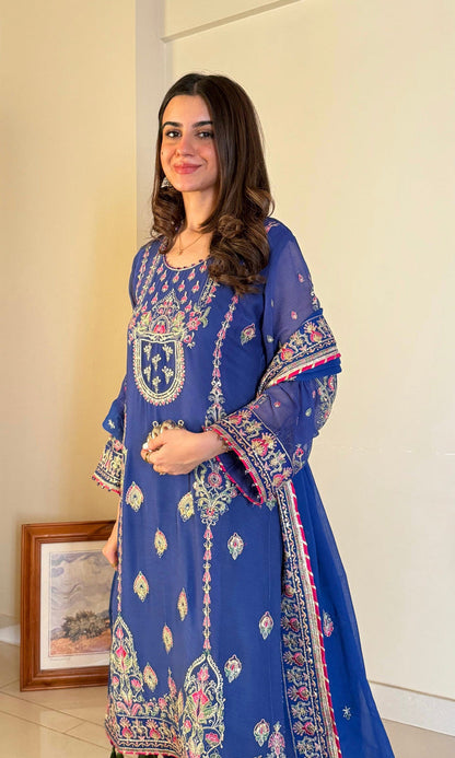 EMBROIDERED CHIFFON DRESS - 3 PC STITCHED