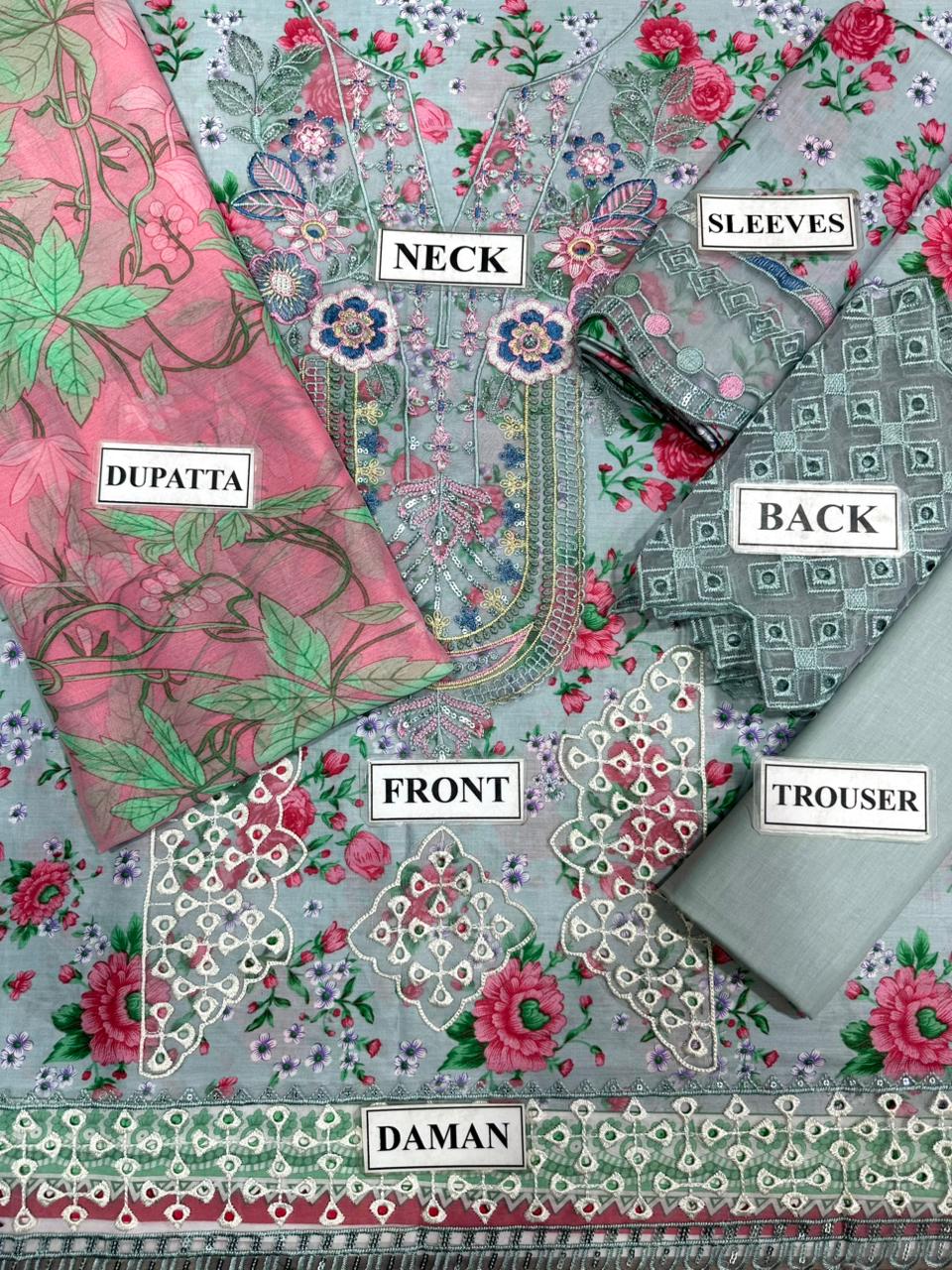 IZNIK DIGITAL PRINTED EMBROIDERED CHIKANKARI LAWN - 3 PC UNSTITCHED