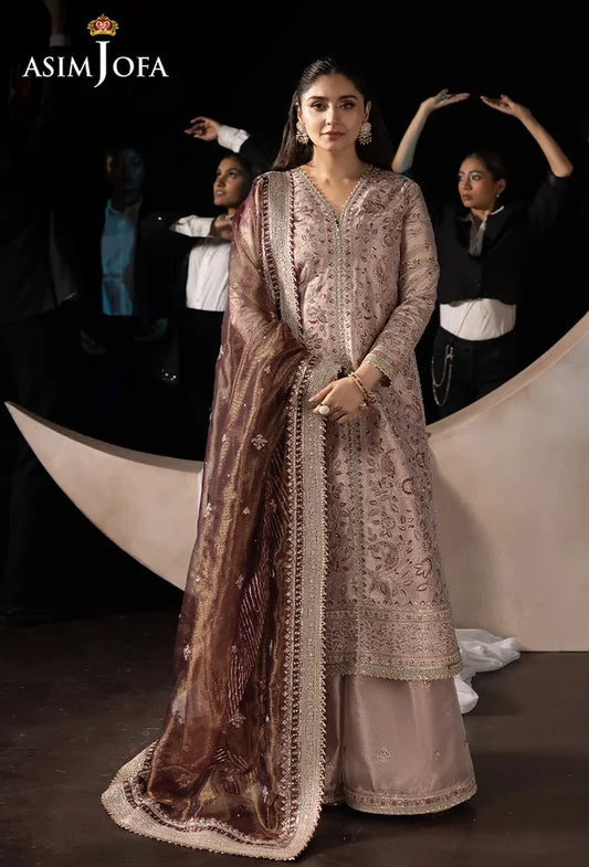 ASIM JOFA EMBROIDERED ZARI NET ADDA WORK - 3 PC UNSTITCHED
