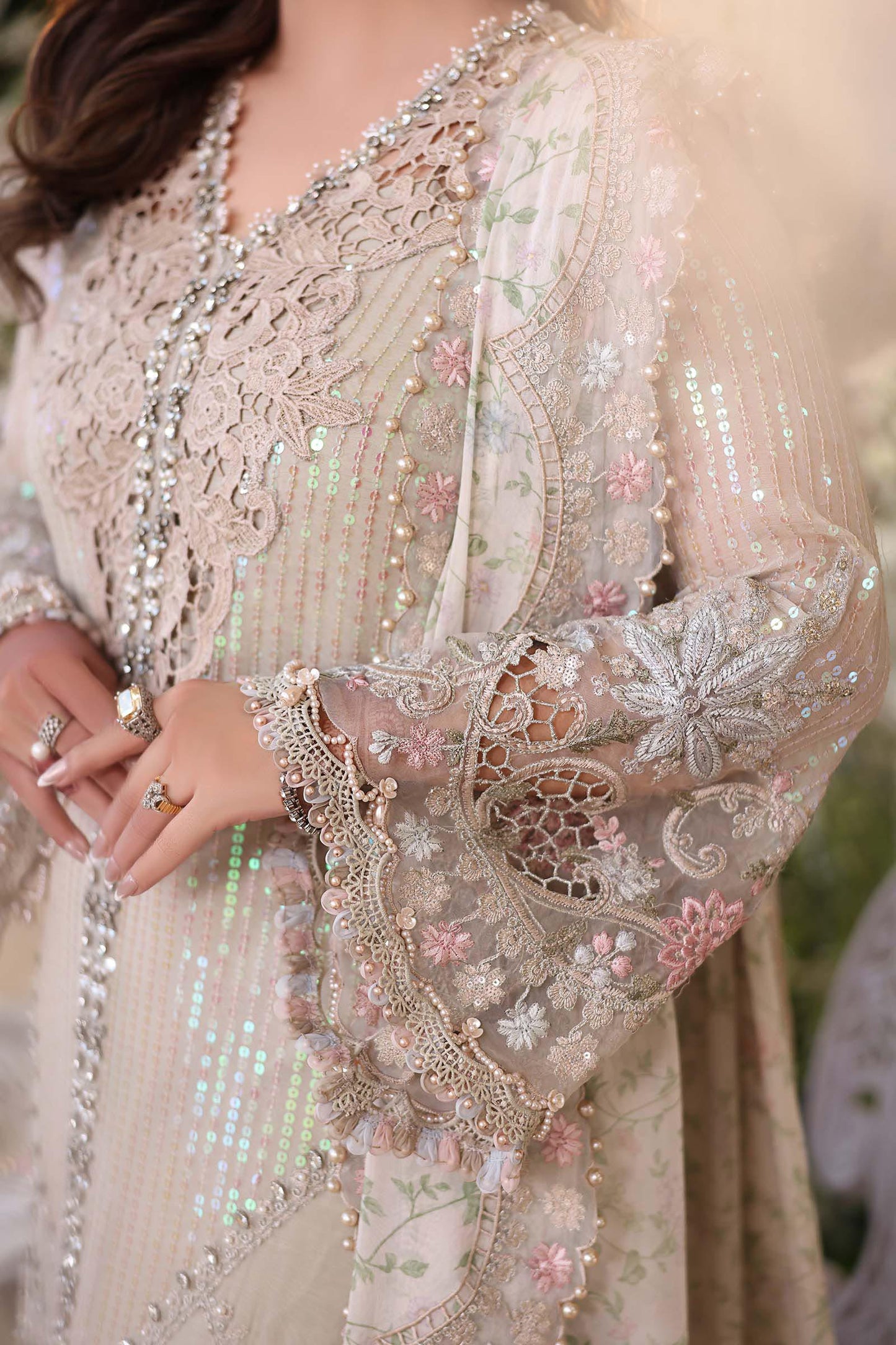 MARIA B LUXURY EMBROIDERED ADDA WORK CHIFFON - 3 PC UNSTITCHED