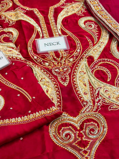 ETHNC LUXURY EMBROIDERED SILK KAFTAN - 3 PC UNSTITCHED