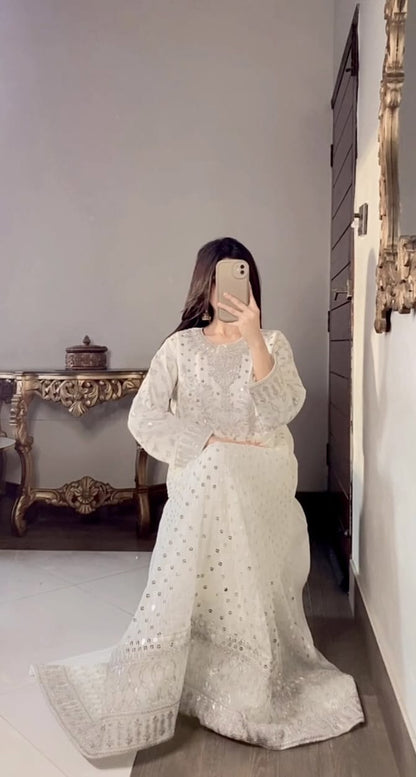 HOORAIN’S PRET LUXURY EMBROIDERED CHIFFON FROCK - 3 PC STITCHED