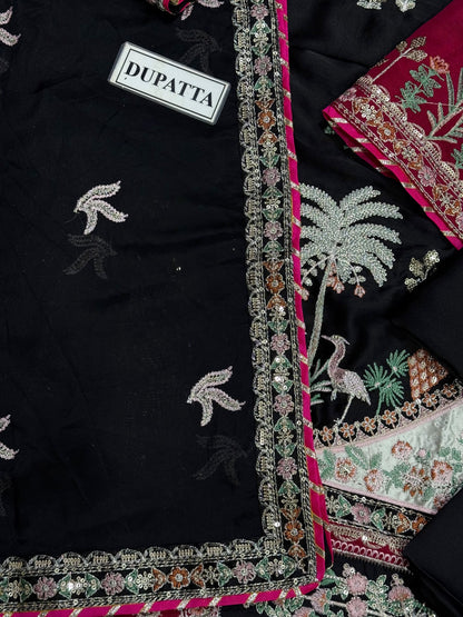 ETHNC EMBROIDERED SILK KAFTAN - 3 PC UNSTITCHED