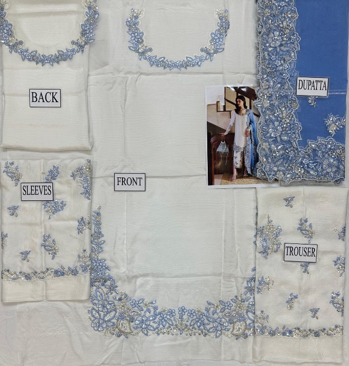 HUSSAIN REHAR LUXURY EMBROIDERED RAW SILK - 3 PC UNSTITCHED