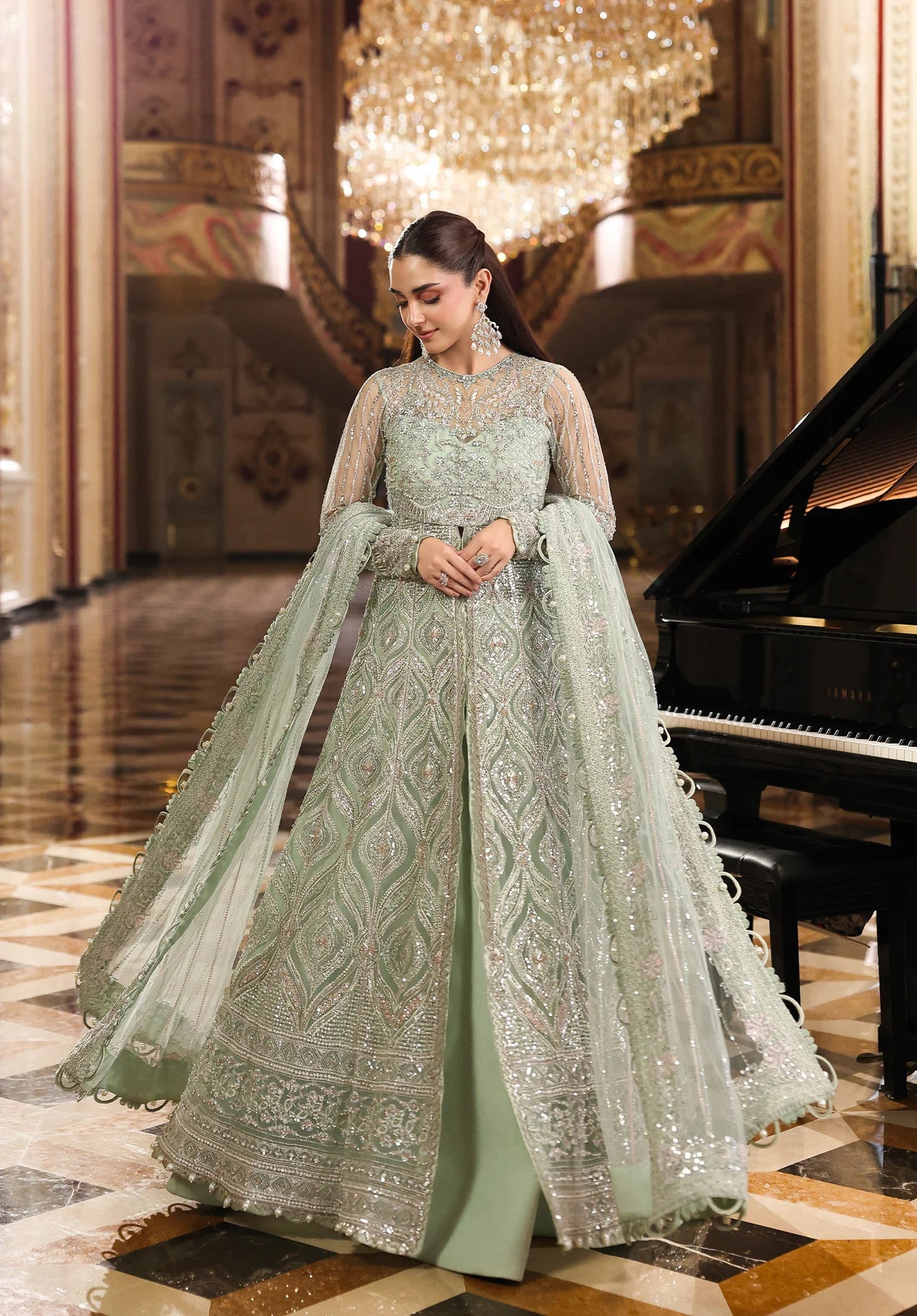 ELAF LUXURY EMBROIDERED ADDAWORK NET MAXI - 3 PC UNSTITCHED