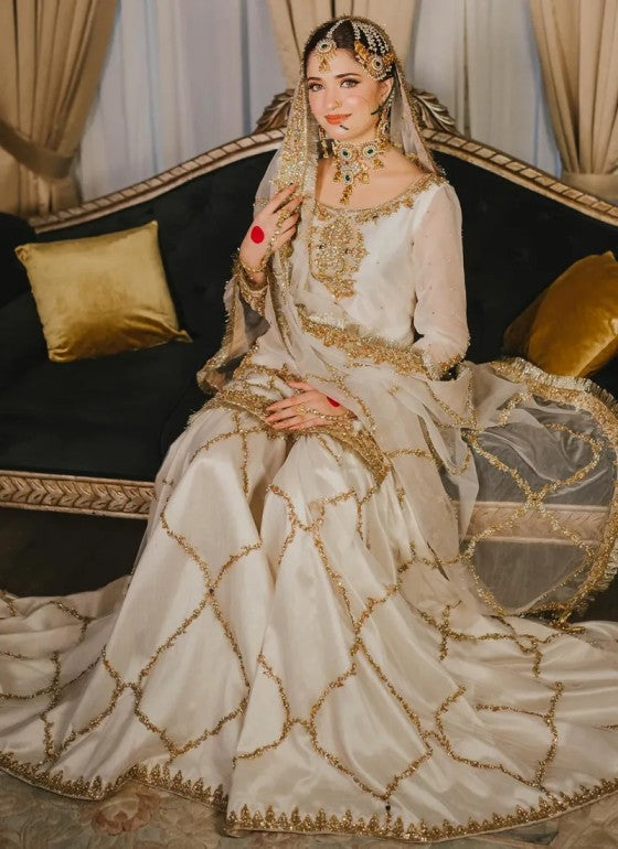 EMBROIDERED CHIFFON BRIDAL GHARARA - 3 PC UNSTITCHED