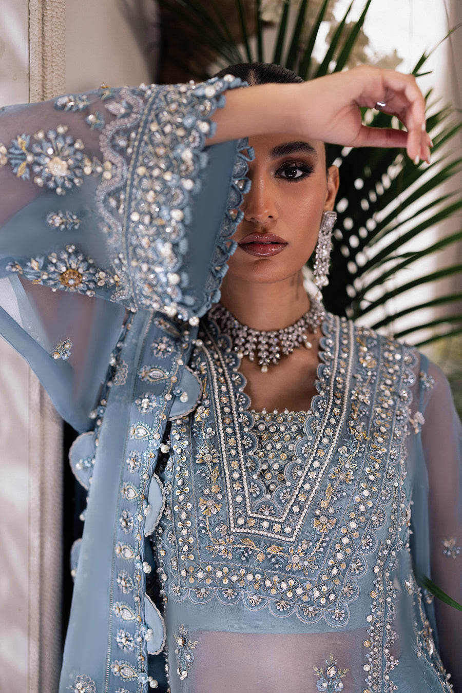 ZAHA LUXURY EMBROIDERED ADDA WORK ORGANZA - 3 PC UNSTITCHED
