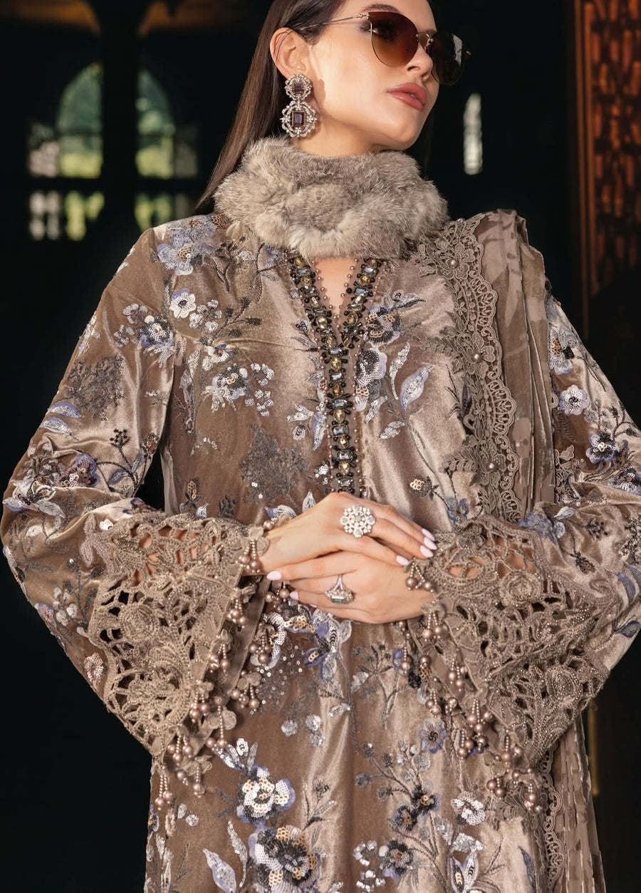 MARIA B PALAICHI SHAWl LUXURY EMBROIDERED VELVET - 3 PC UNSTITCHED