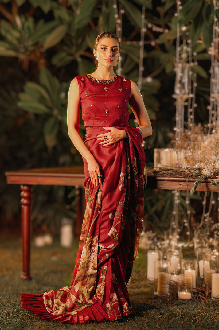 LULUSAR LUXURY DIGITAL PRINTED SILK SAREE - 3 PC UNSTITCHED