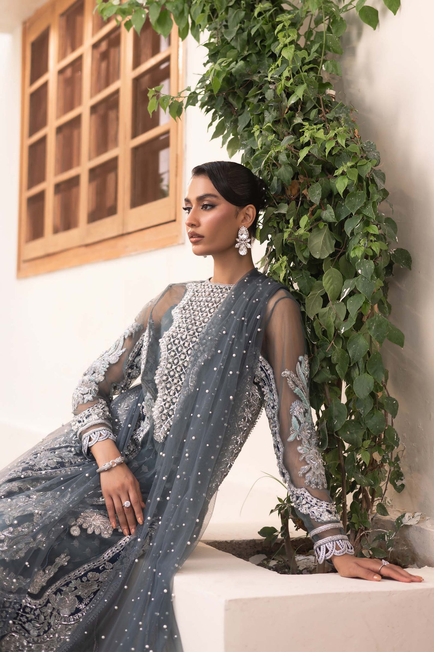 MARYAM HUSSAIN LUXURY WEDDING EMBROIDERED NET - 3 PC UNSTITCHED