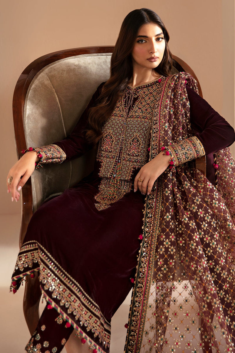 JAZMIN LUXURY EMBROIDERED VELVET - 3 PC UNSTITCHED
