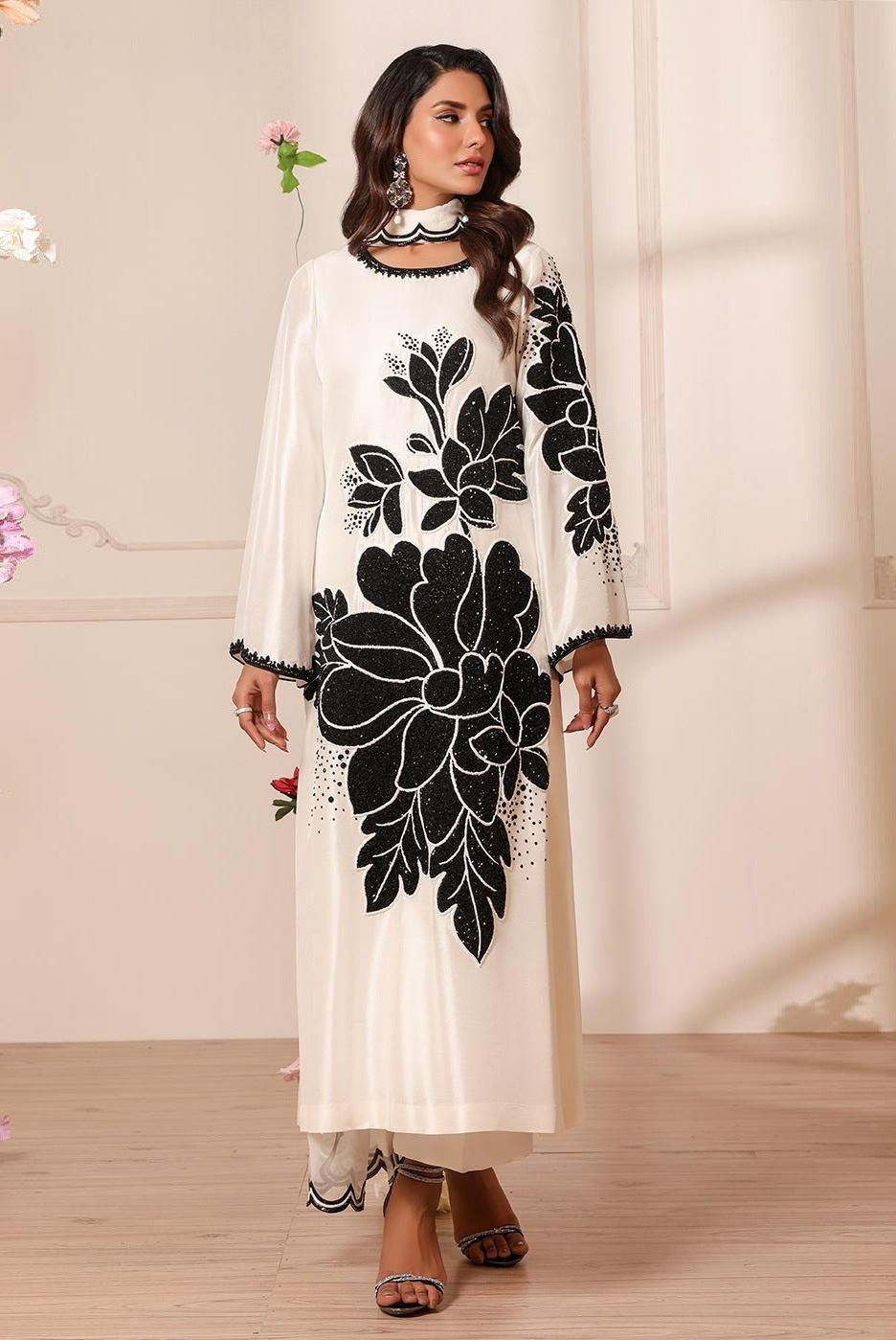 NOMI ANSARI EMBROIDERED SILK - 3 PC UNSTITCHED