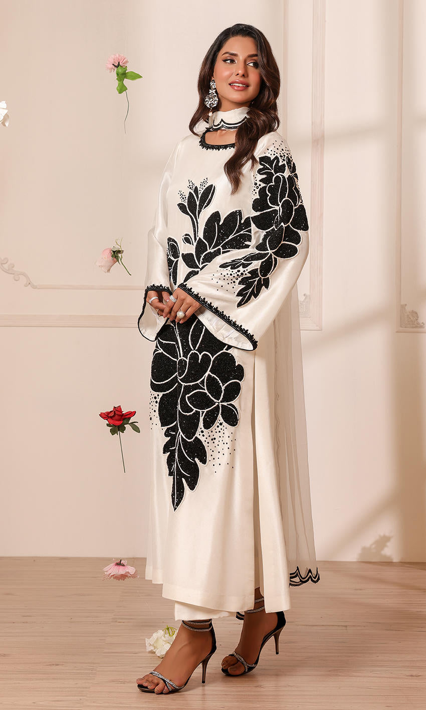 NOMI ANSARI EMBROIDERED SILK - 3 PC UNSTITCHED