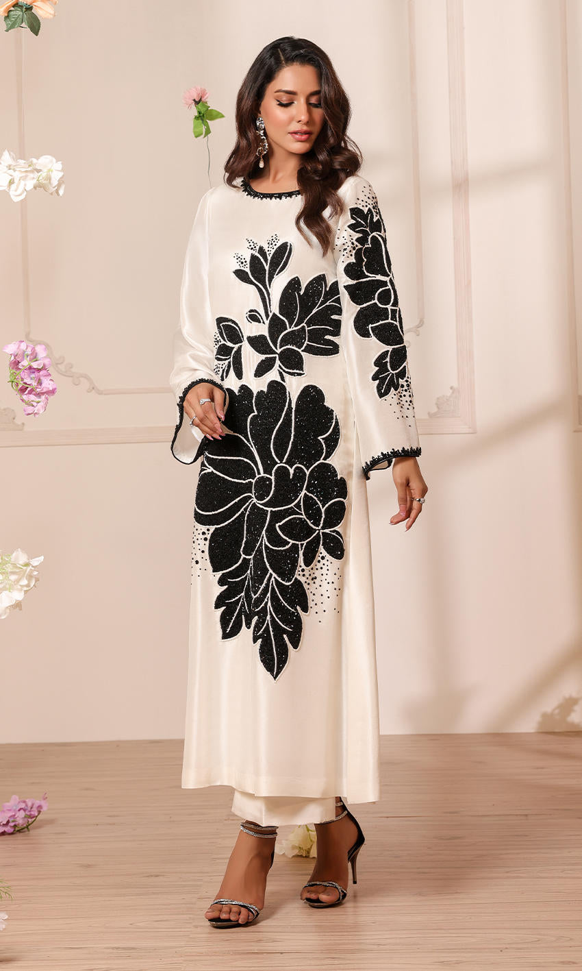 NOMI ANSARI EMBROIDERED SILK - 3 PC UNSTITCHED
