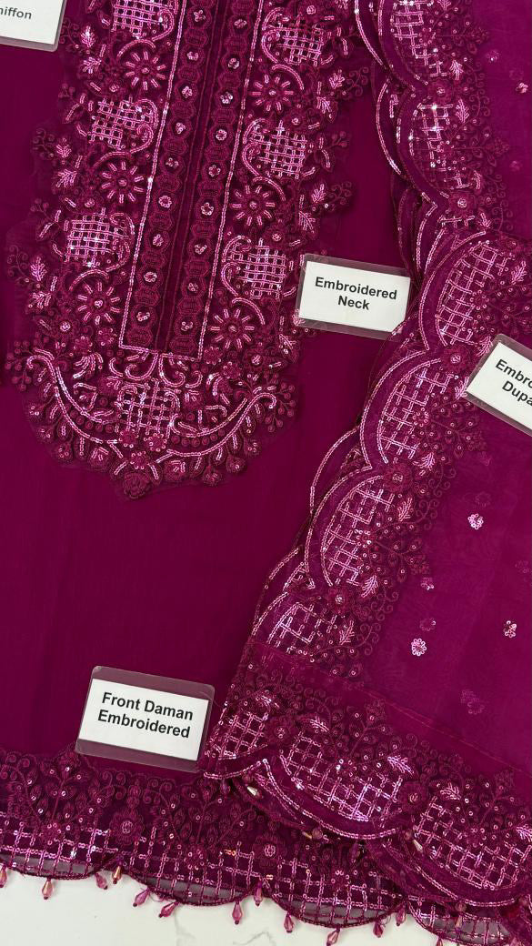 BAROQUE EMBROIDERED CHIFFON - 3 PC UNSTITCHED
