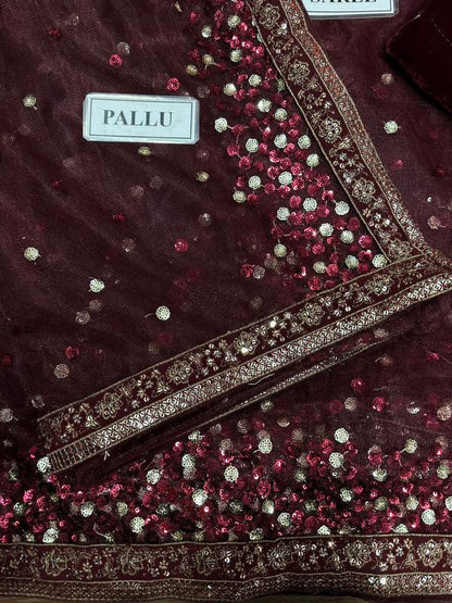 JAZMIN LUXURY EMBROIDERED NET SAREE - 3 PC UNSTITCHED