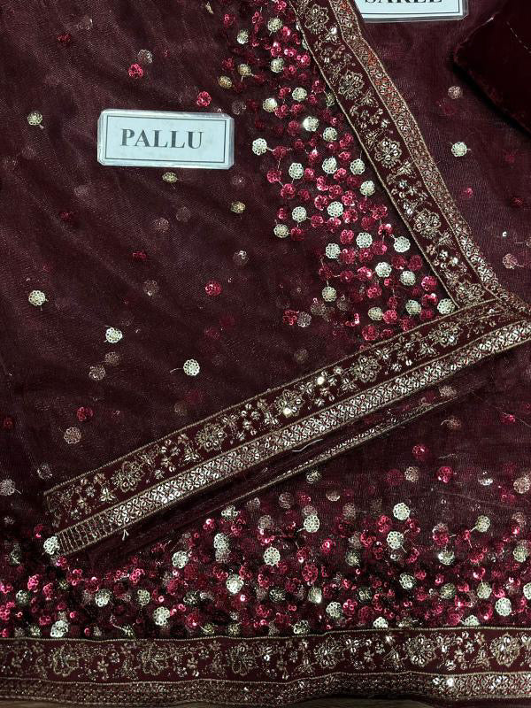 JAZMIN LUXURY EMBROIDERED VELVET NET SAREE - 3 PC UNSTITCHED