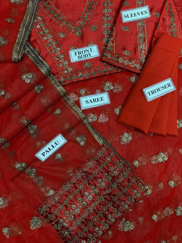 SAPPHIRE LUXURY EMBROIDERED NET SAREE - 3 PC UNSTITCHED