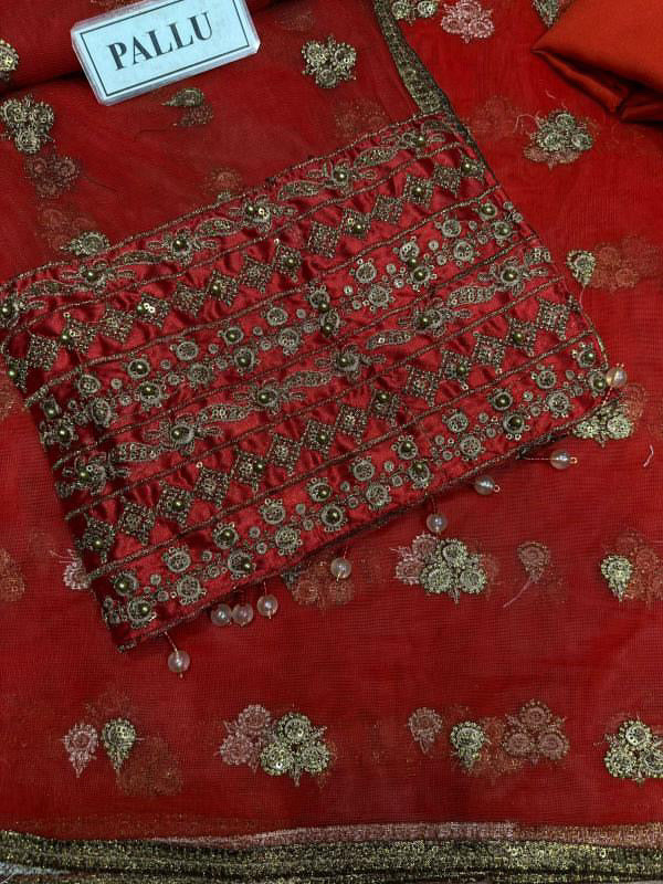 SAPPHIRE LUXURY EMBROIDERED NET SAREE - 3 PC UNSTITCHED