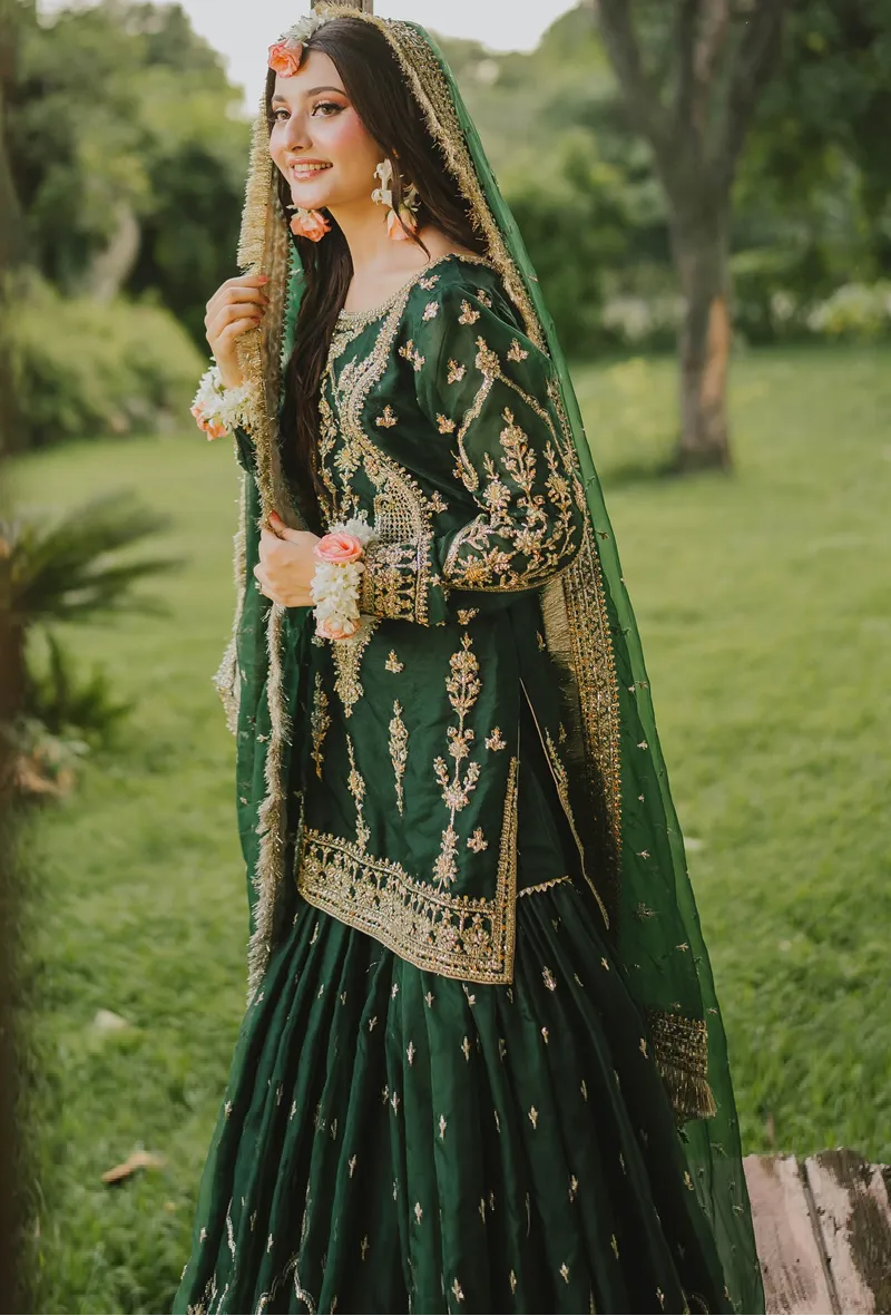 MAHAWAJAHAT BRIDAL GHARARA EMBROIDERED CHIFFON - 3 PC UNSTITCHED