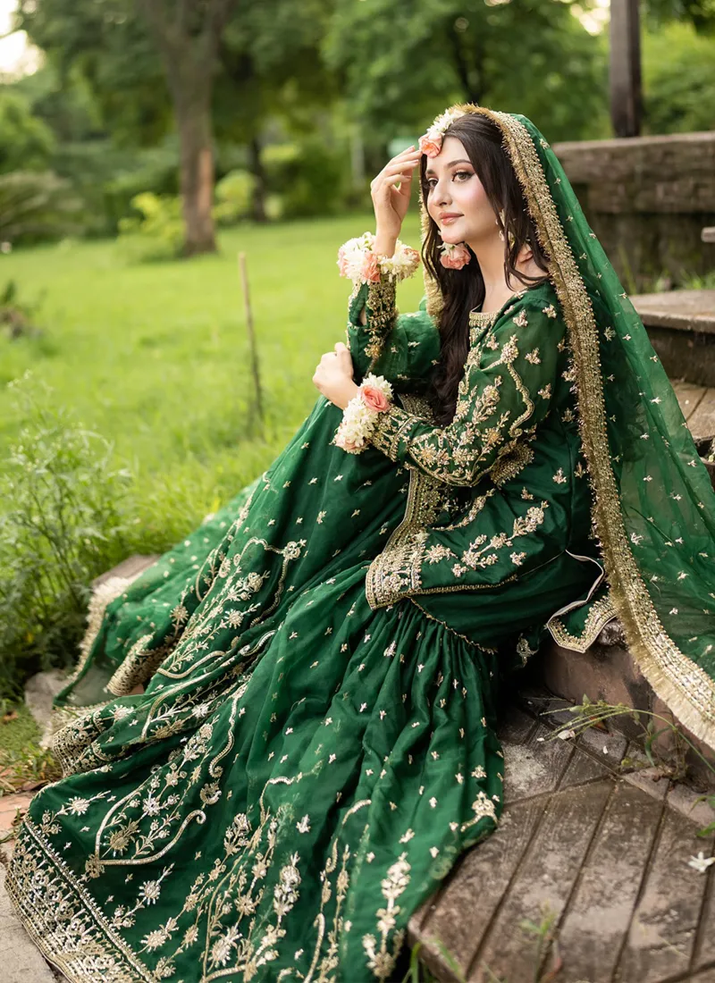 MAHAWAJAHAT BRIDAL GHARARA EMBROIDERED CHIFFON - 3 PC UNSTITCHED