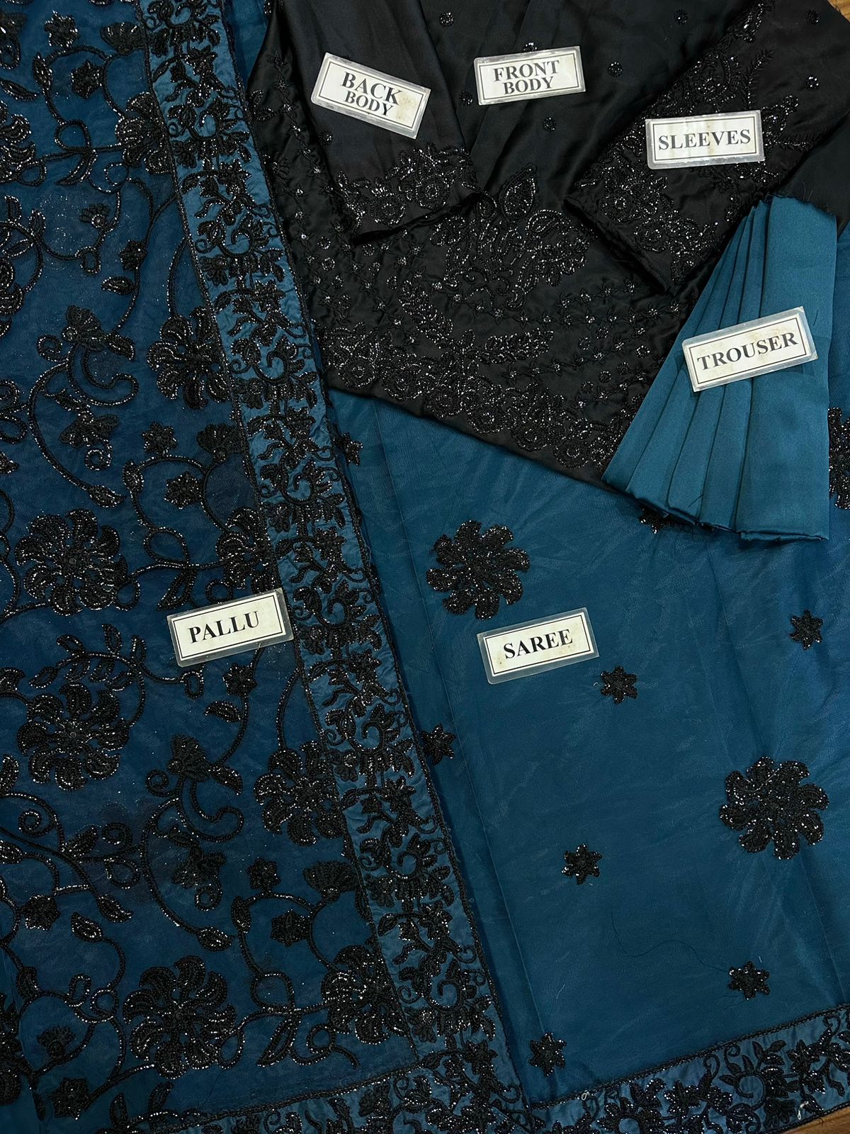 ASIM JOFA LUXURY WEDDING EMBROIDERED CHIFFON SAREE - 3 PC UNSTITCHED