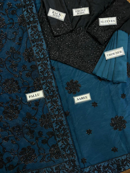 ASIM JOFA LUXURY WEDDING EMBROIDERED CHIFFON SAREE - 3 PC UNSTITCHED