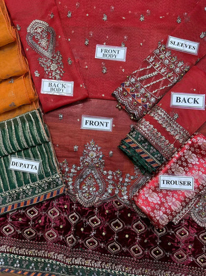 MARIA B LUXURY EMBROIDERED KHADDI NET - 3 PC UNSTITCHED