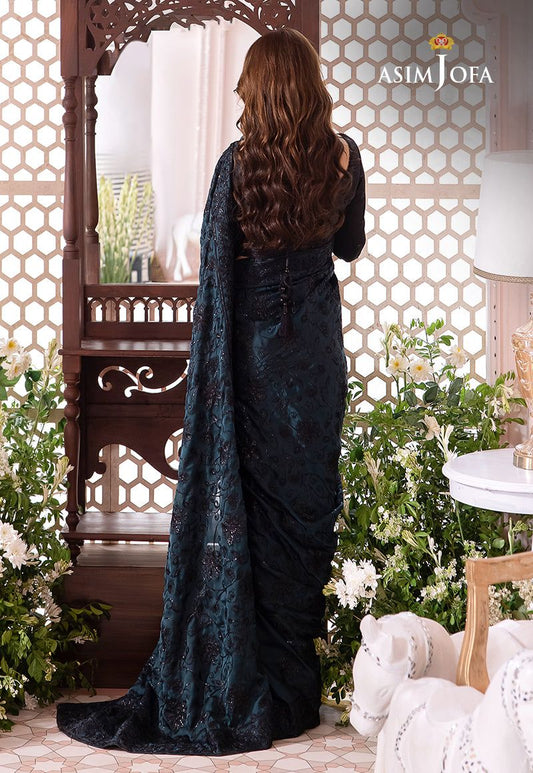 ASIM JOFA LUXURY WEDDING EMBROIDERED CHIFFON SAREE - 3 PC UNSTITCHED
