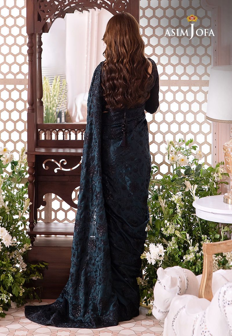ASIM JOFA LUXURY WEDDING EMBROIDERED CHIFFON SAREE - 3 PC UNSTITCHED