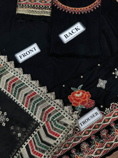 BAROQUE LUXURY EMBROIDERED VELVET - 3 PC UNSTITCHED