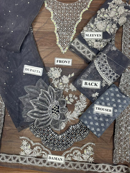 MARYAM HUSSAIN LUXURY WEDDING EMBROIDERED NET - 3 PC UNSTITCHED