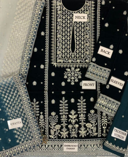 JAZMIN LUXURY EMBROIDERED VELVET - 3 PC UNSTITCHED