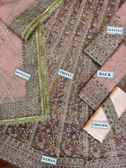 FARASHA LUXURY EMBROIDERED NET FROK - 3 PC UNSTITCHED