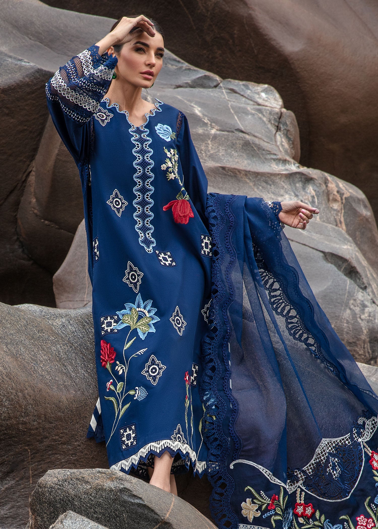 CRIMSON LUXURY CHIKANKARI EMBROIDERED LAWN - 3 PC UNSTITCHED