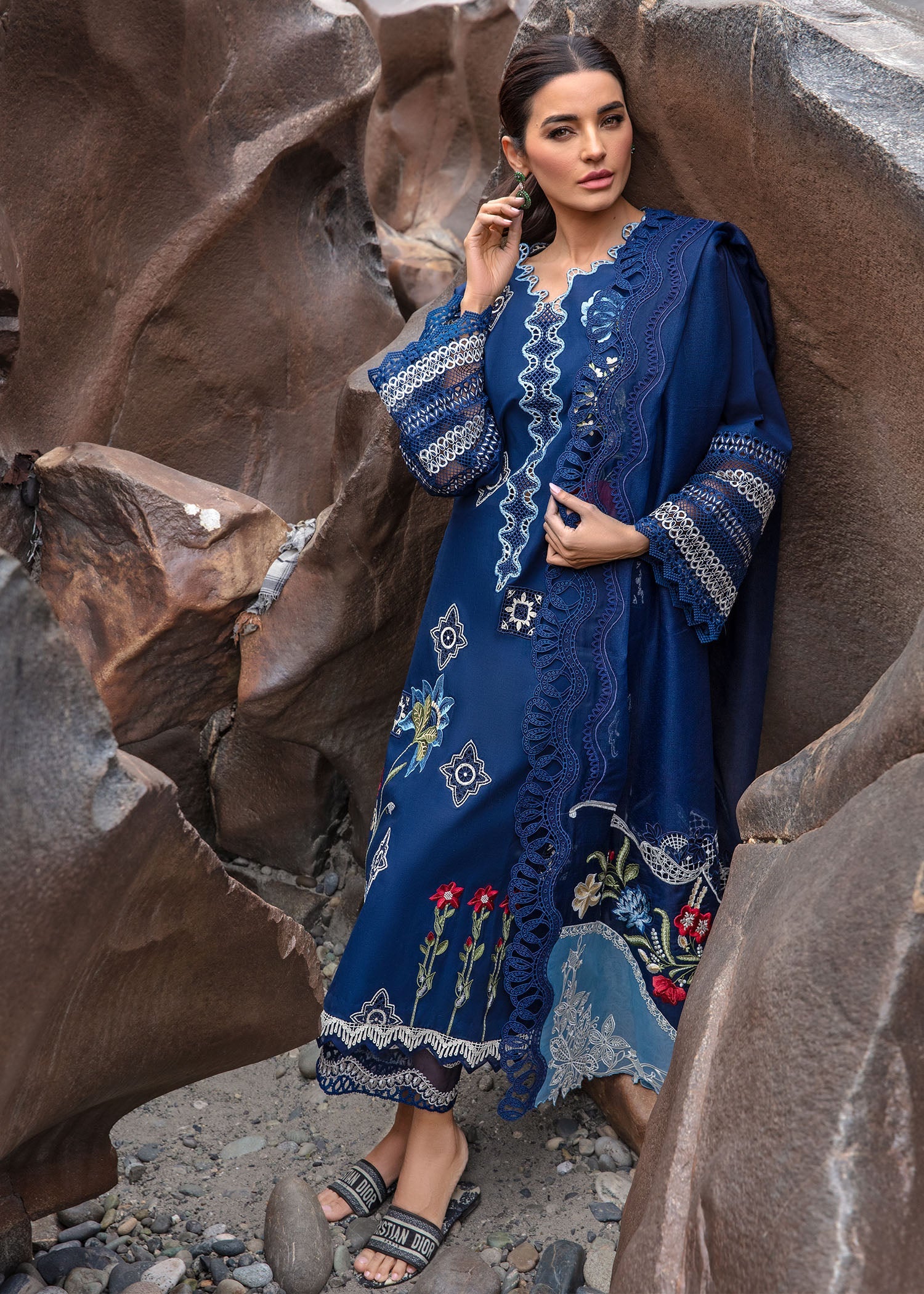 CRIMSON LUXURY CHIKANKARI EMBROIDERED LAWN - 3 PC UNSTITCHED