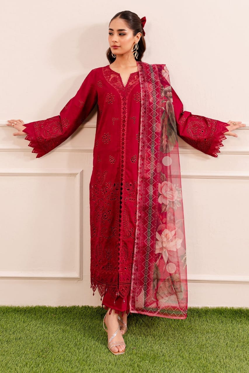 NUREH CHIKANKARI EMBROIDERED LAWN - 3 PC UNSTITCHED