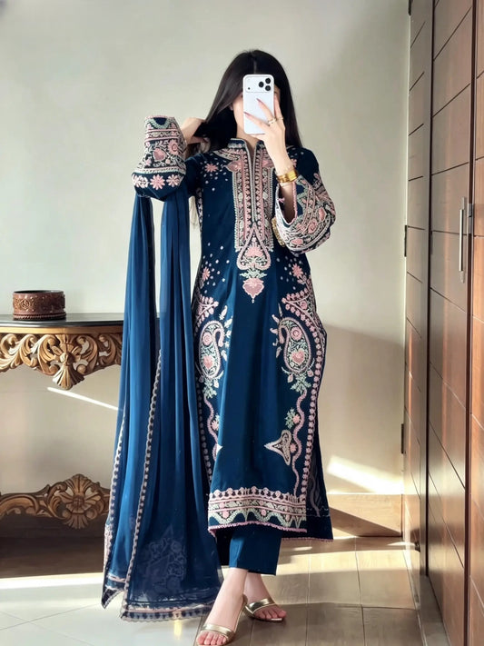 HUSSAIN REHAR EMBROIDERED LAWN - 3 PC UNSTITCHED