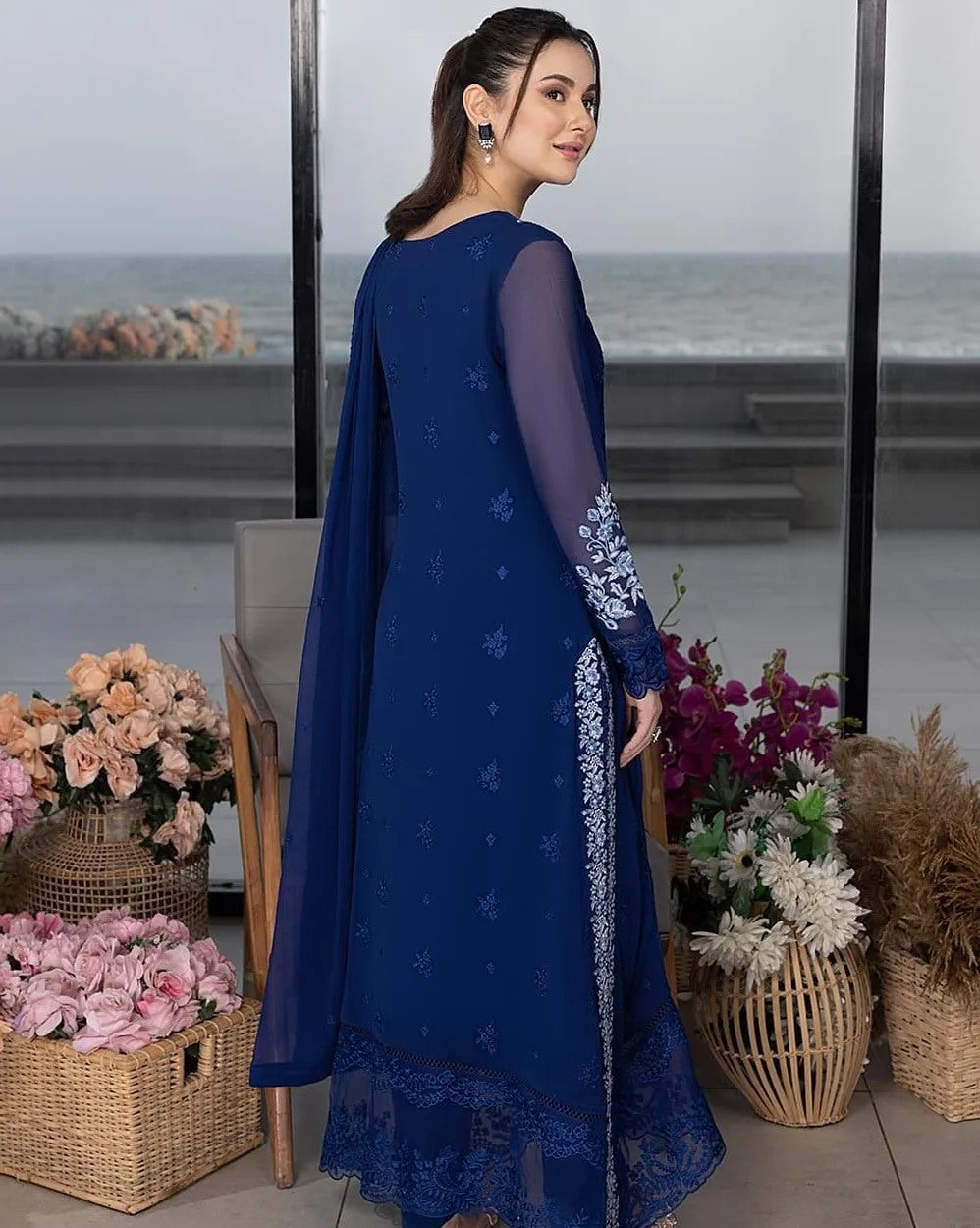 Azure Luxury Embroidered Chiffon 3 pc Unstitched Suit