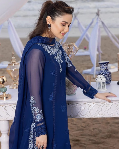 Azure Luxury Embroidered Chiffon 3 pc Unstitched Suit
