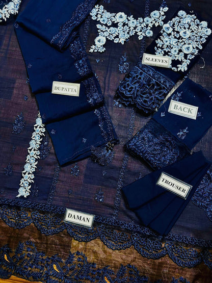 Azure Luxury Embroidered Chiffon 3 pc Unstitched Suit