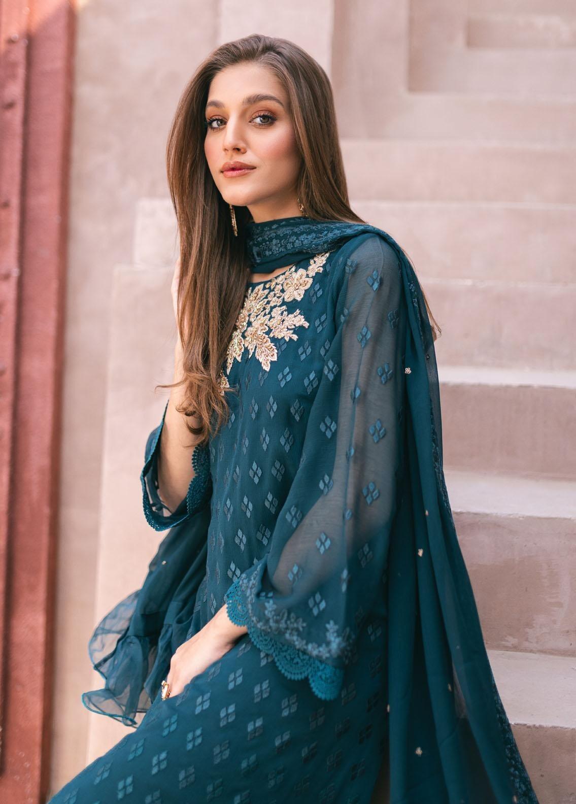 AZURE LUXURY EMBROIDERED CHIFFON - 3 PC UNSTITCHED