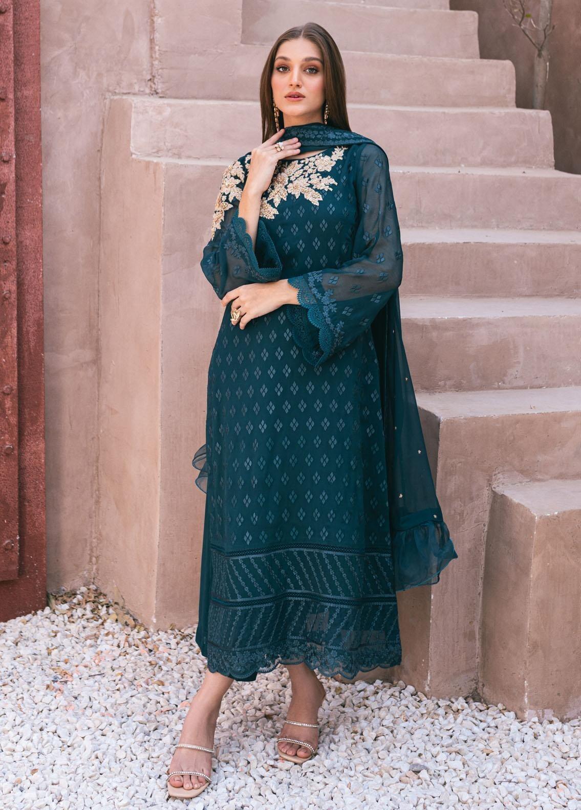 AZURE LUXURY EMBROIDERED CHIFFON - 3 PC UNSTITCHED